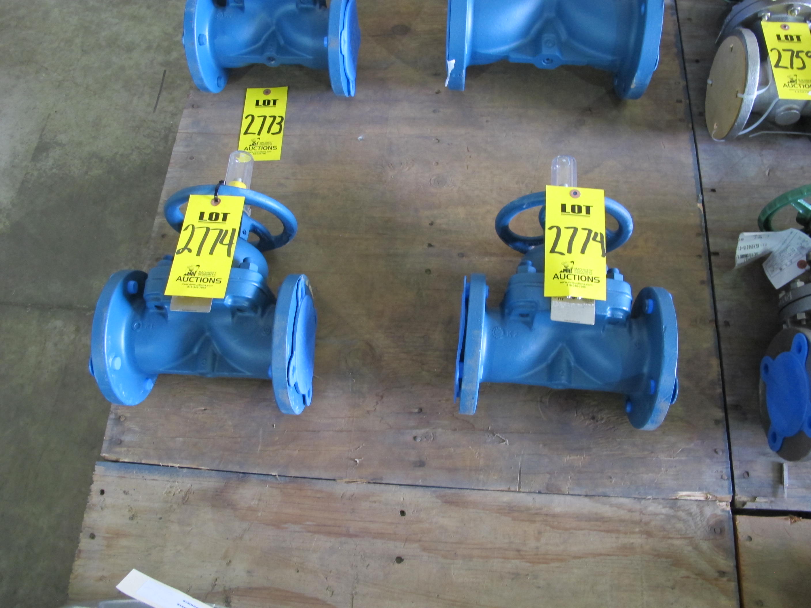 LOT (2) VALVES, DIAPHRAGM TYPE, 3" SIZE, 150 LB/100 DEGREE F RATING, CAST IRON MATERIAL, FLANGED CONNECTIONS, BOLTED BONNET, WEIR STYLE, RISING STEM TRIM, POLYPROPYLENE LINING SOFTGOODS, HANDWHEEL OPERATOR. INDICATING STEM (W-51) LOADING & HANDLING FEE $15-